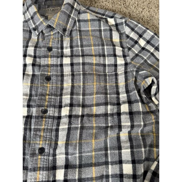 LL BEAN Gray Flannel Plaid Button Down Shirt Western Cabin Cowboy MEDIUM TALL - Picture 4 of 8